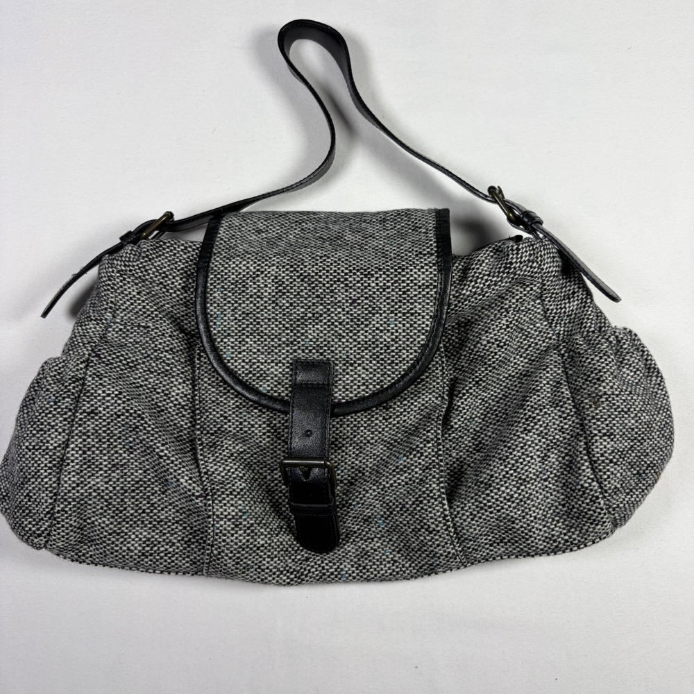 Banana Republic Shoulder Bag Tweed Wool Blend Flap Buckle Gray Office Academia